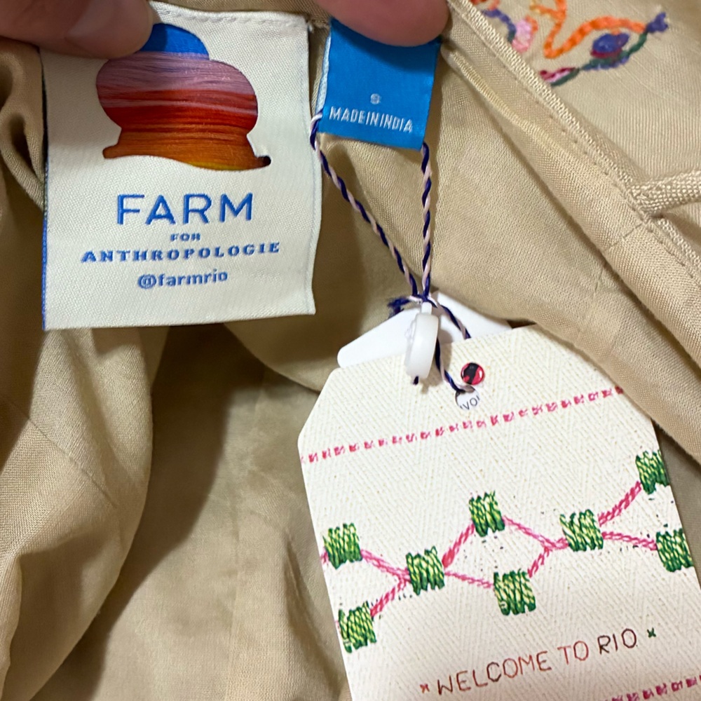 NWT. Farm Rio Linen Embroidered Midi Dress. NEW - Picture 8 of 9